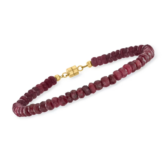 36.00 ctw Ruby Bead Bracelet with 14kt Yellow Gold Magnetic Clasp