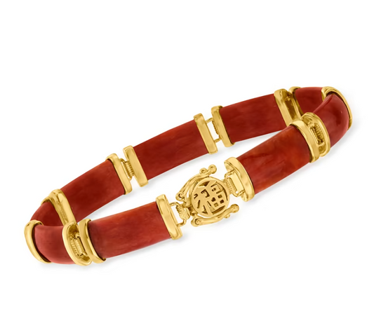 Red Jade "Good Fortune" Bracelet in 18kt Gold Over Sterling