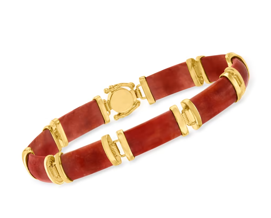 Red Jade "Good Fortune" Bracelet in 18kt Gold Over Sterling