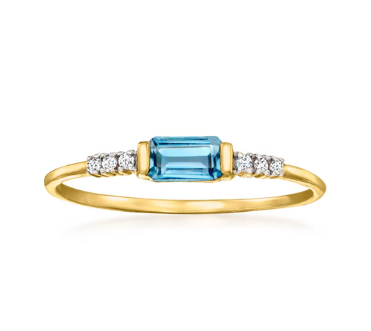 .30 Carat London Blue Topaz Ring with Diamond Accents in 14kt Yellow Gold