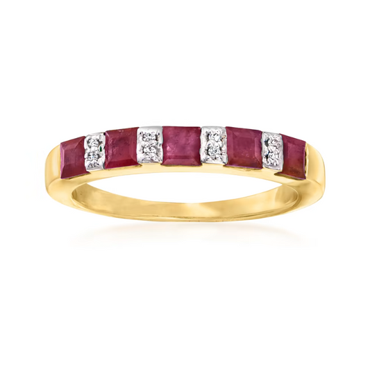 1.20 ctw Ruby Ring with Diamond Accents in 18kt Gold Over Sterling