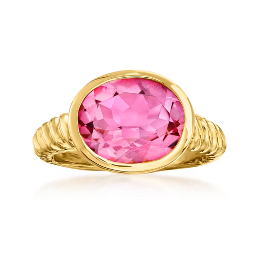 6.30 Carat Pink Topaz Ring in 18kt Gold Over Sterling