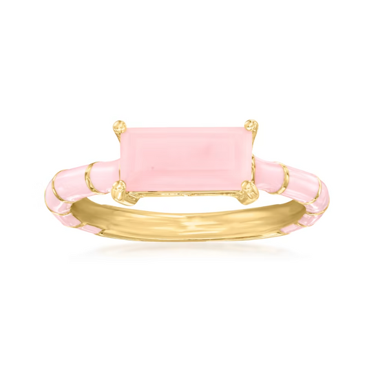 Pink Opal and Pink Enamel Ring in 18kt Gold Over Sterling