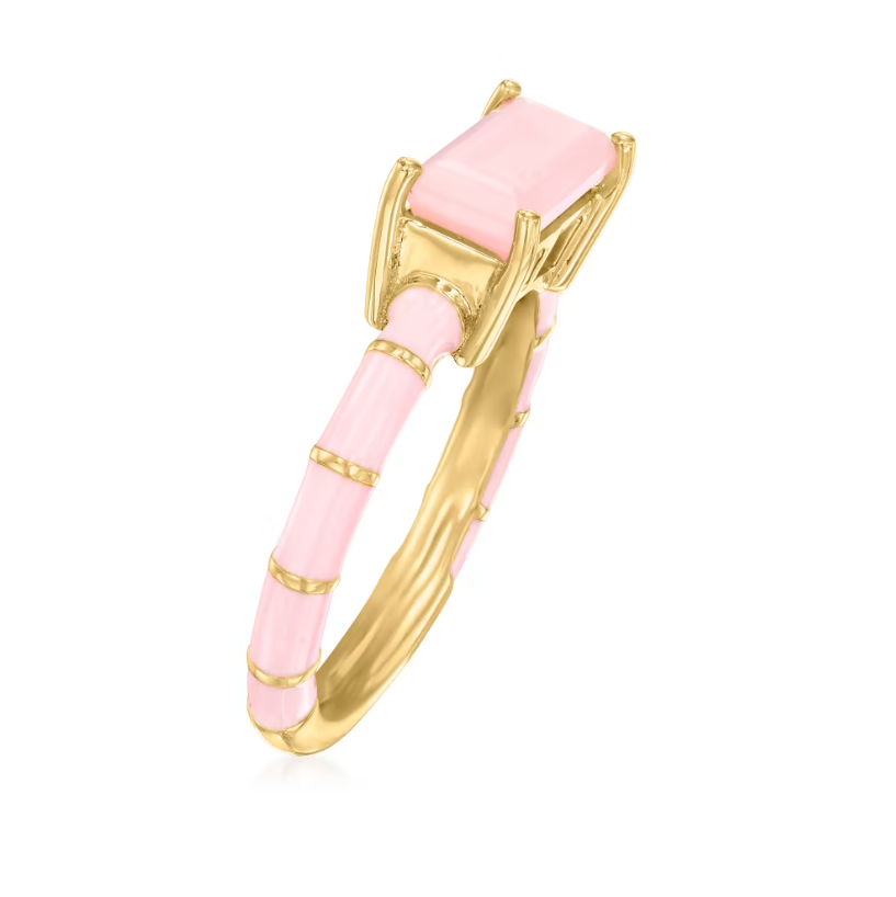 Pink Opal and Pink Enamel Ring in 18kt Gold Over Sterling