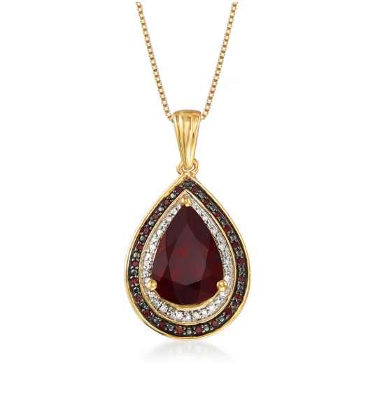 4.10 Carat Garnet and .20 ctw Red and White Diamond Pendant Necklace in 18kt Gold Over Sterling