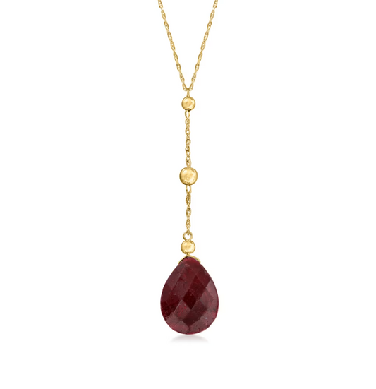 10.00 Carat Ruby and Bead Drop Necklace in 14kt Yellow Gold