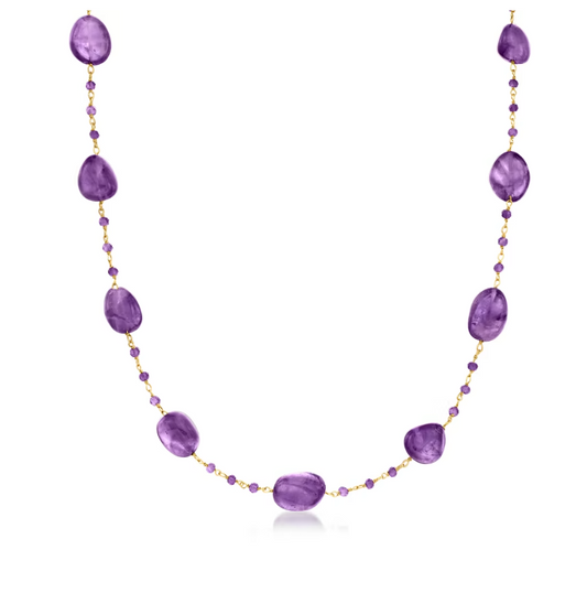 99.50 ctw Amethyst Bead Station Necklace in 18kt Gold Over Sterling. 18"