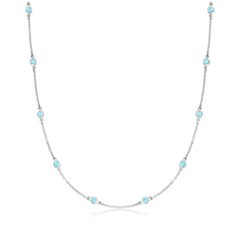 1.70 ctw Bezel-Set Swiss Blue Topaz Station Necklace in Sterling Silver
