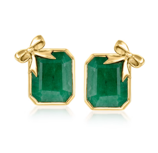 .50 ctw Emerald Bow Earrings in 18kt Gold Over Sterling