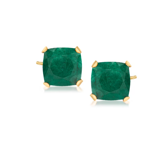 3.60 ctw Emerald Martini Stud Earrings in 14kt Yellow Gold