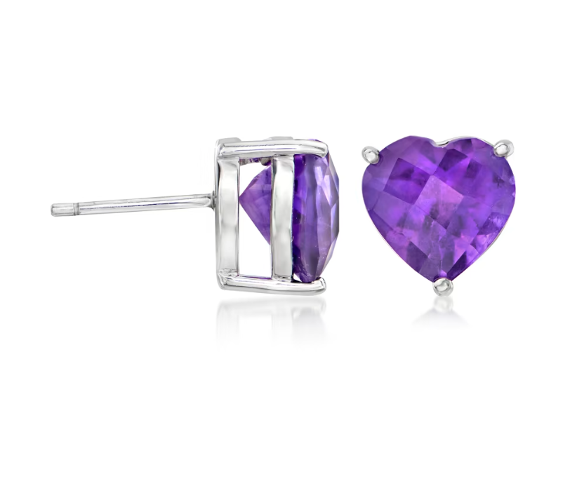 5.50 ctw Amethyst Heart Stud Earrings in Sterling Silver