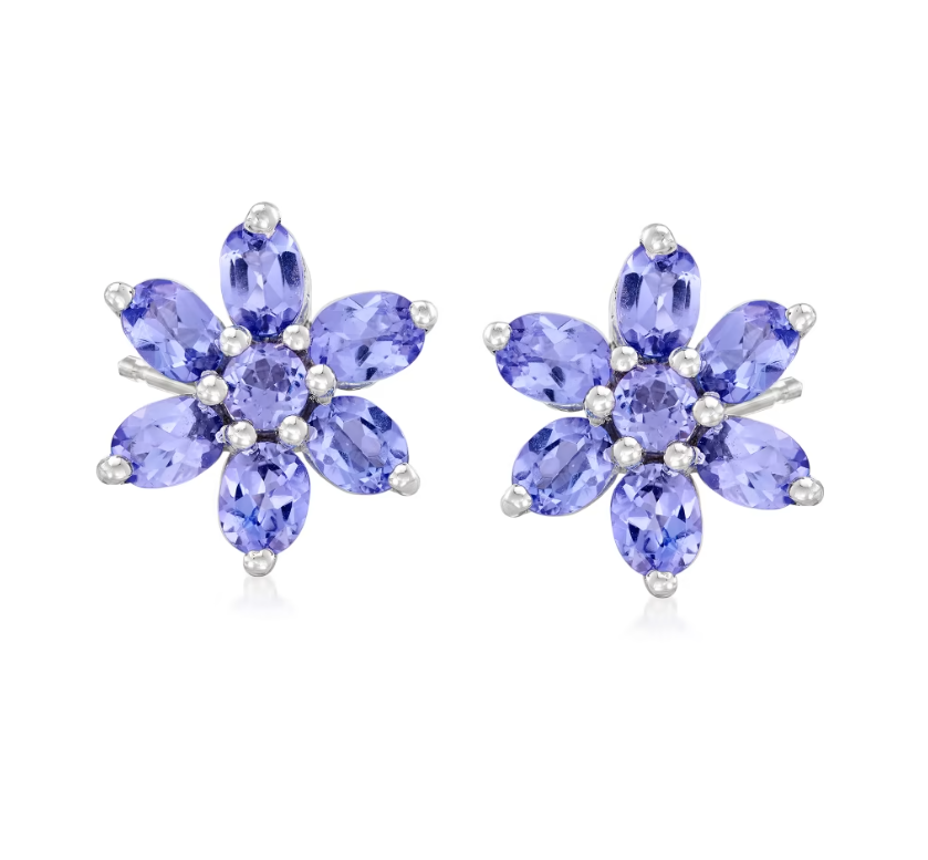 2.10 ctw Tanzanite Flower Earrings in Sterling Silver