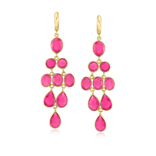 23.90 ctw Pink Quartz Chandelier Earrings in 18kt Gold Over Sterling