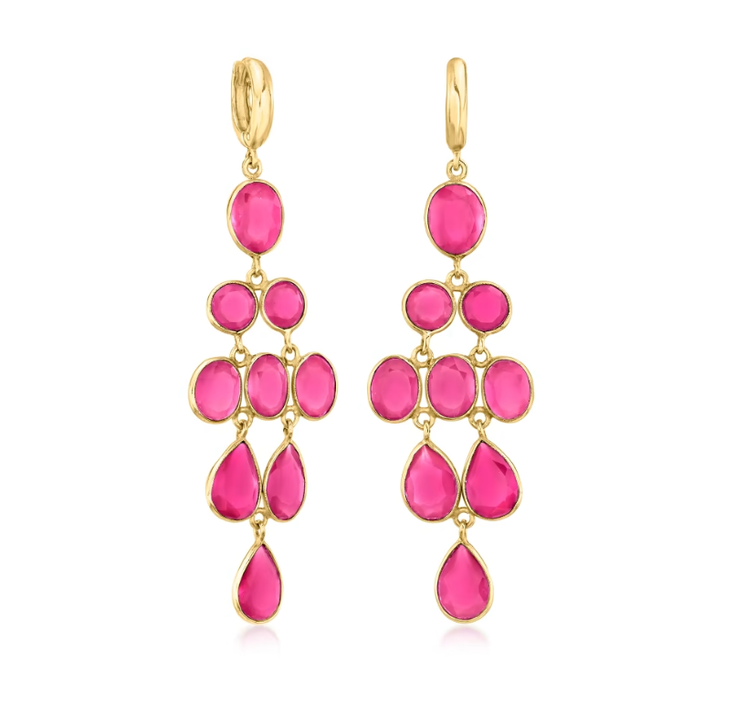 23.90 ctw Pink Quartz Chandelier Earrings in 18kt Gold Over Sterling