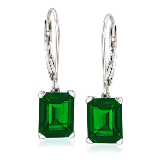 6.00 ctw Simulated Emerald Drop Earrings in Sterling Silver
