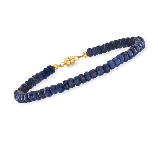 30.00 ctw Sapphire Bead Bracelet with 14kt Yellow Gold Magnetic Clasp