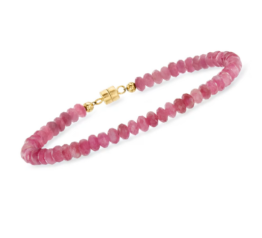 20.00 ctw Pink Tourmaline Bead Bracelet with 14kt Yellow Gold Magnetic Clasp. 7"