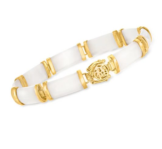 White Agate "Good Fortune" Bracelet in 18kt Gold Over Sterling