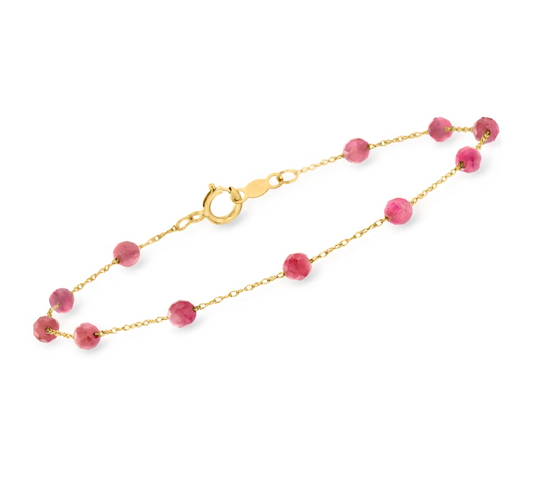2.70 ctw Pink Tourmaline Bead Station Bracelet in 14kt Yellow Gold