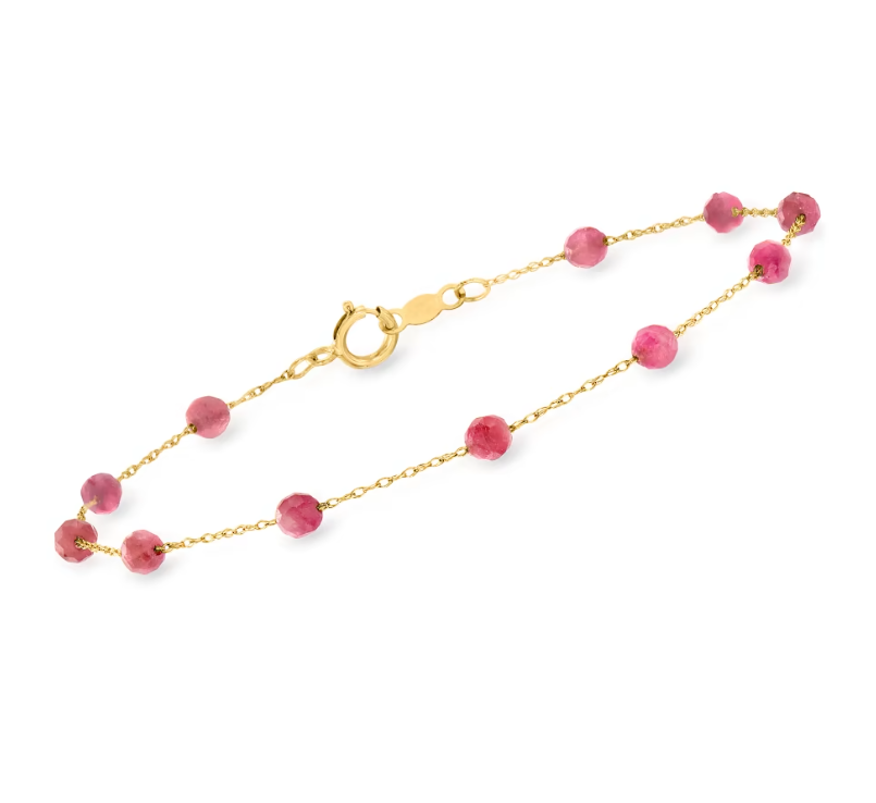 2.70 ctw Pink Tourmaline Bead Station Bracelet in 14kt Yellow Gold