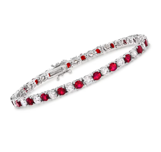 4.35 ctw Simulated Ruby and 4.35 ctw CZ Tennis Bracelet in Sterling Silver