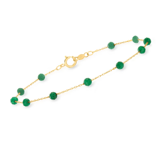 1.60 ctw Emerald Bead Station Bracelet in 14kt Yellow Gold