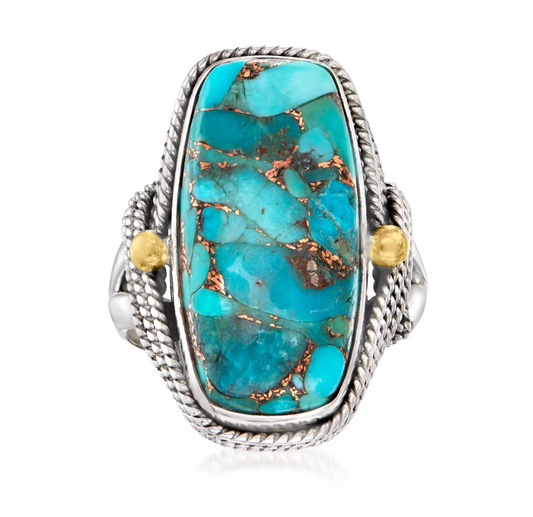 Turquoise Ring in Sterling Silver with 18kt Gold Over Sterling