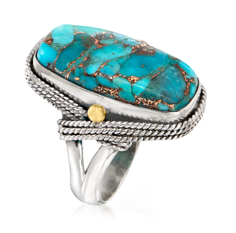 Turquoise Ring in Sterling Silver with 18kt Gold Over Sterling
