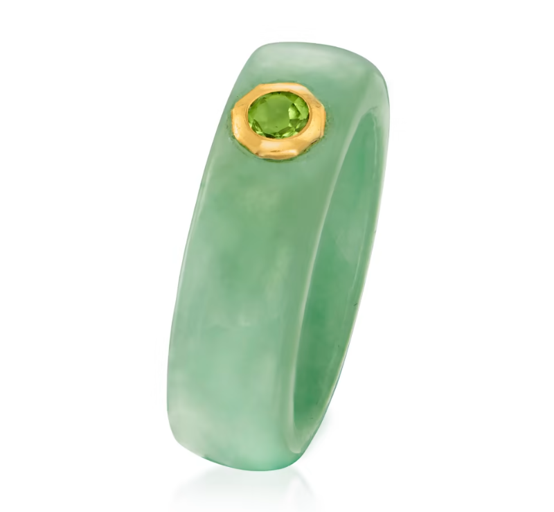 Jade and .30 Carat Peridot Ring with 14kt Yellow Gold