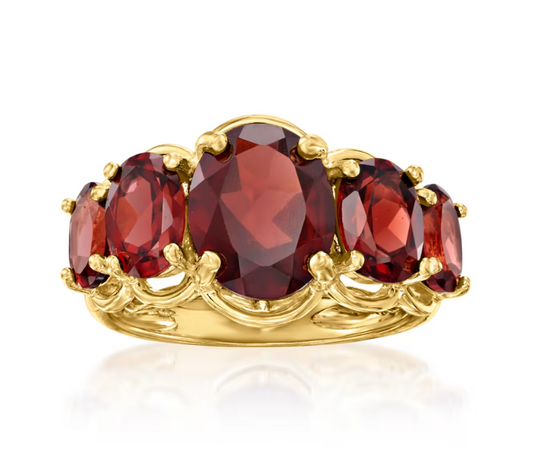 4.50 ctw Garnet Five-Stone Ring in 18kt Gold Over Sterling