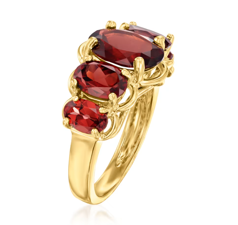 4.50 ctw Garnet Five-Stone Ring in 18kt Gold Over Sterling