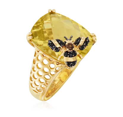 8.75 Carat Lemon Quartz Bumblebee Ring with Multi-Gemstone Accents in 18kt Gold Over Sterling