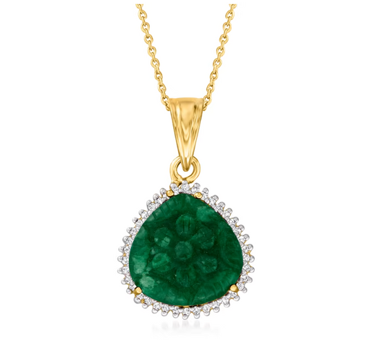 9.00 Carat Emerald and .20 ctw White Zircon Pendant Necklace in 18kt Gold Over Sterling. 18"
