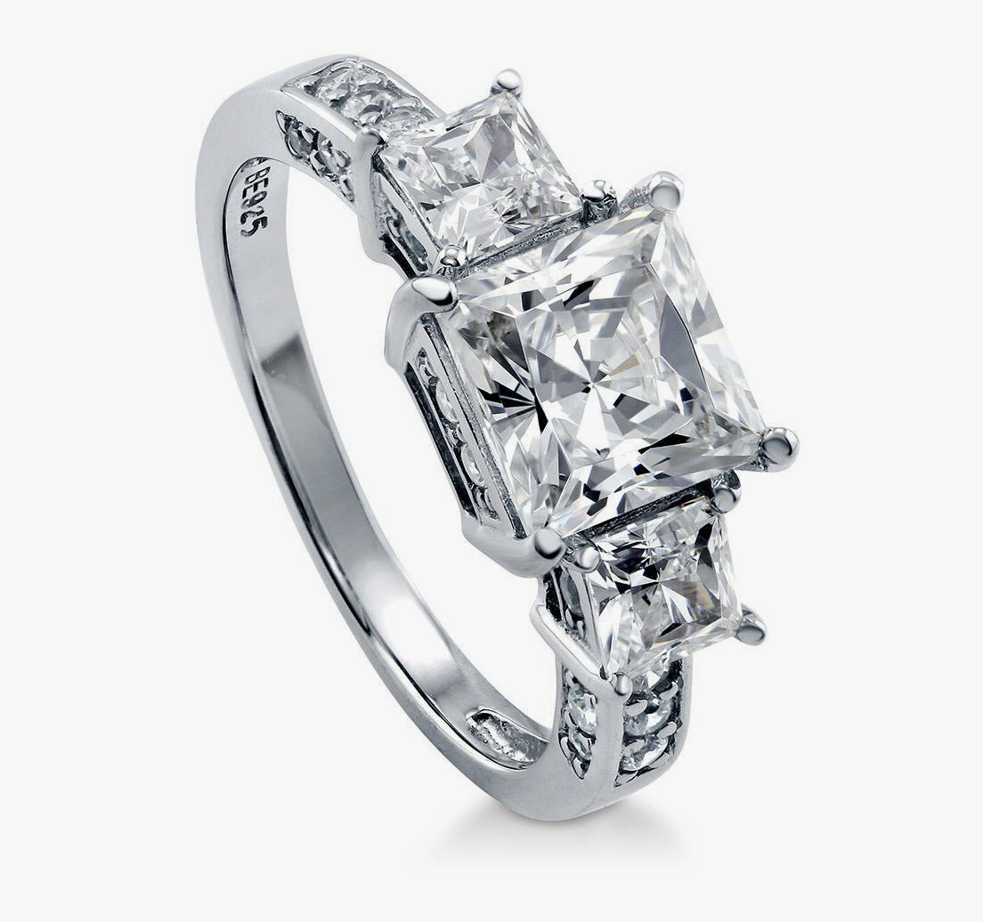 3-Stone Princess CZ Ring in Sterling Silver