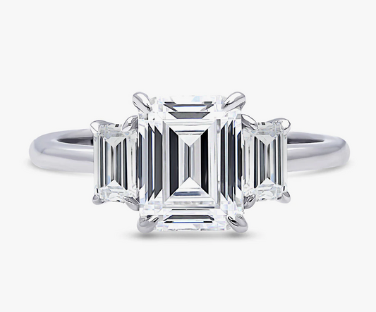 3-Stone Step Emerald Cut CZ Ring in Sterling Silver