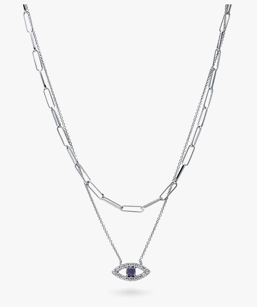 Evil Eye CZ Chain Necklace in Sterling Silver, 2 Piece