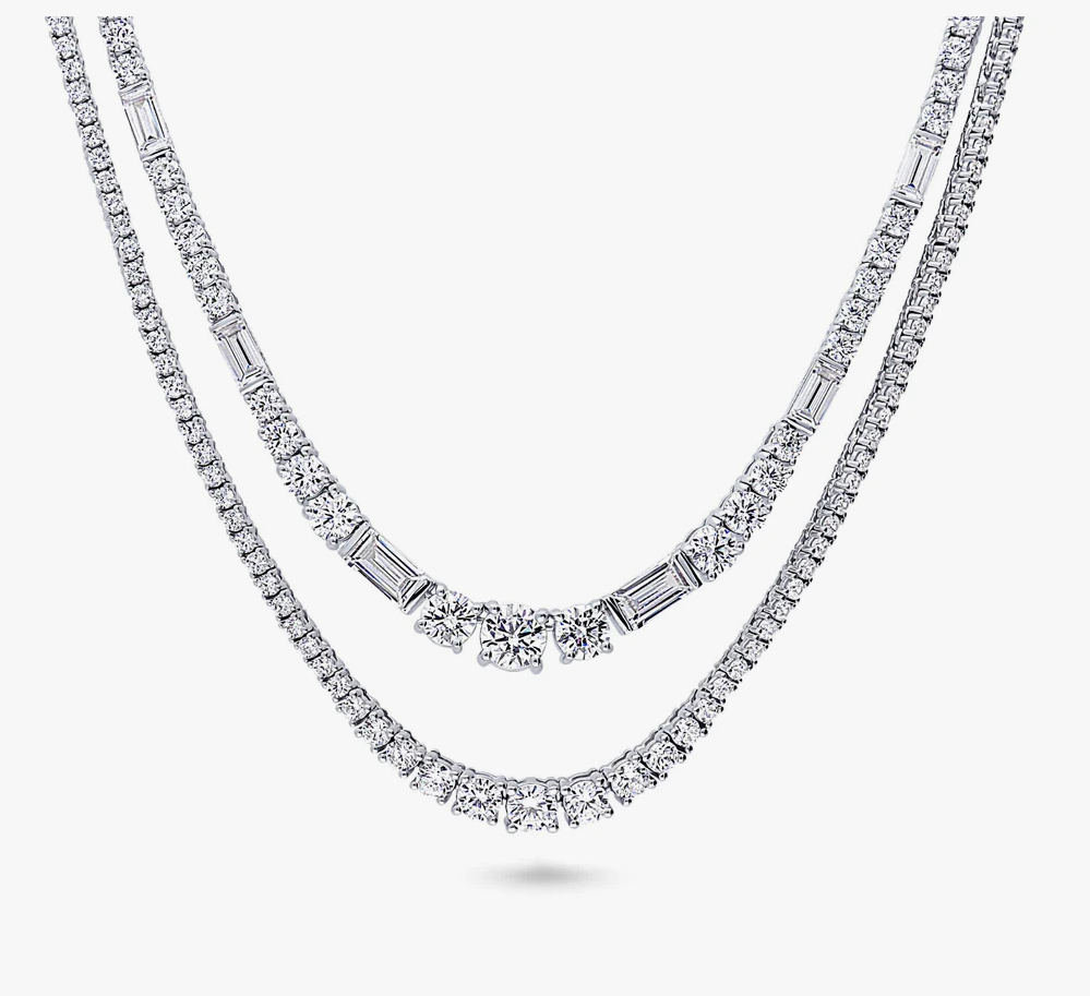 Graduated Baguette CZ Tennis Necklace in Sterling Silver, 2 Piece