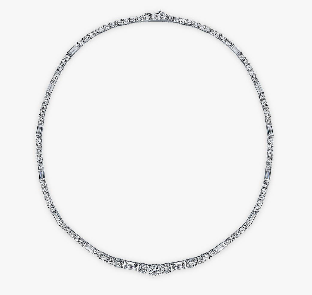 Graduated Baguette CZ Tennis Necklace in Sterling Silver, 2 Piece
