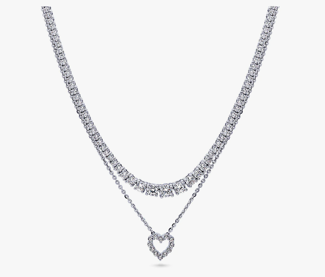 Graduated CZ Pendant And Tennis Necklace Set in Sterling Silver