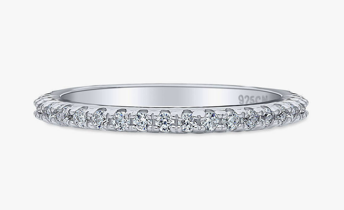 Pave Set CZ Half Eternity Ring in Sterling Silver