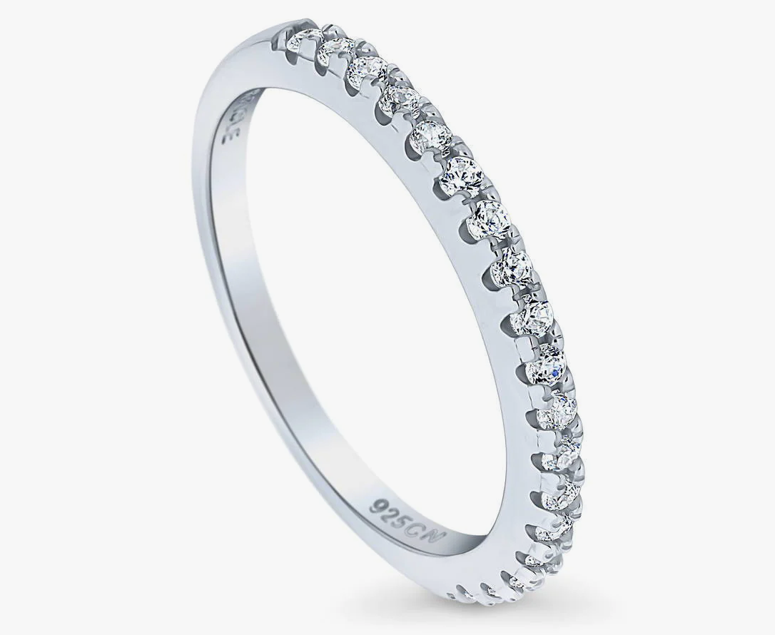 Pave Set CZ Half Eternity Ring in Sterling Silver