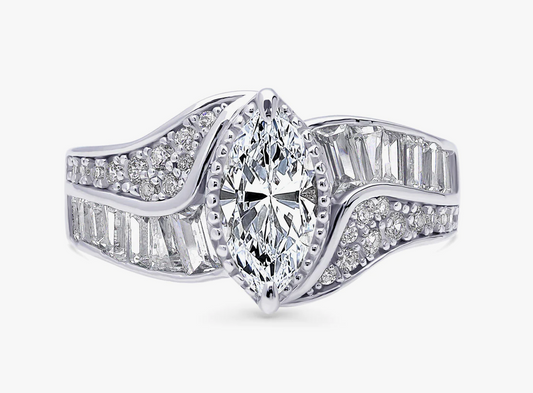Halo Woven Marquise CZ Ring in Sterling Silver