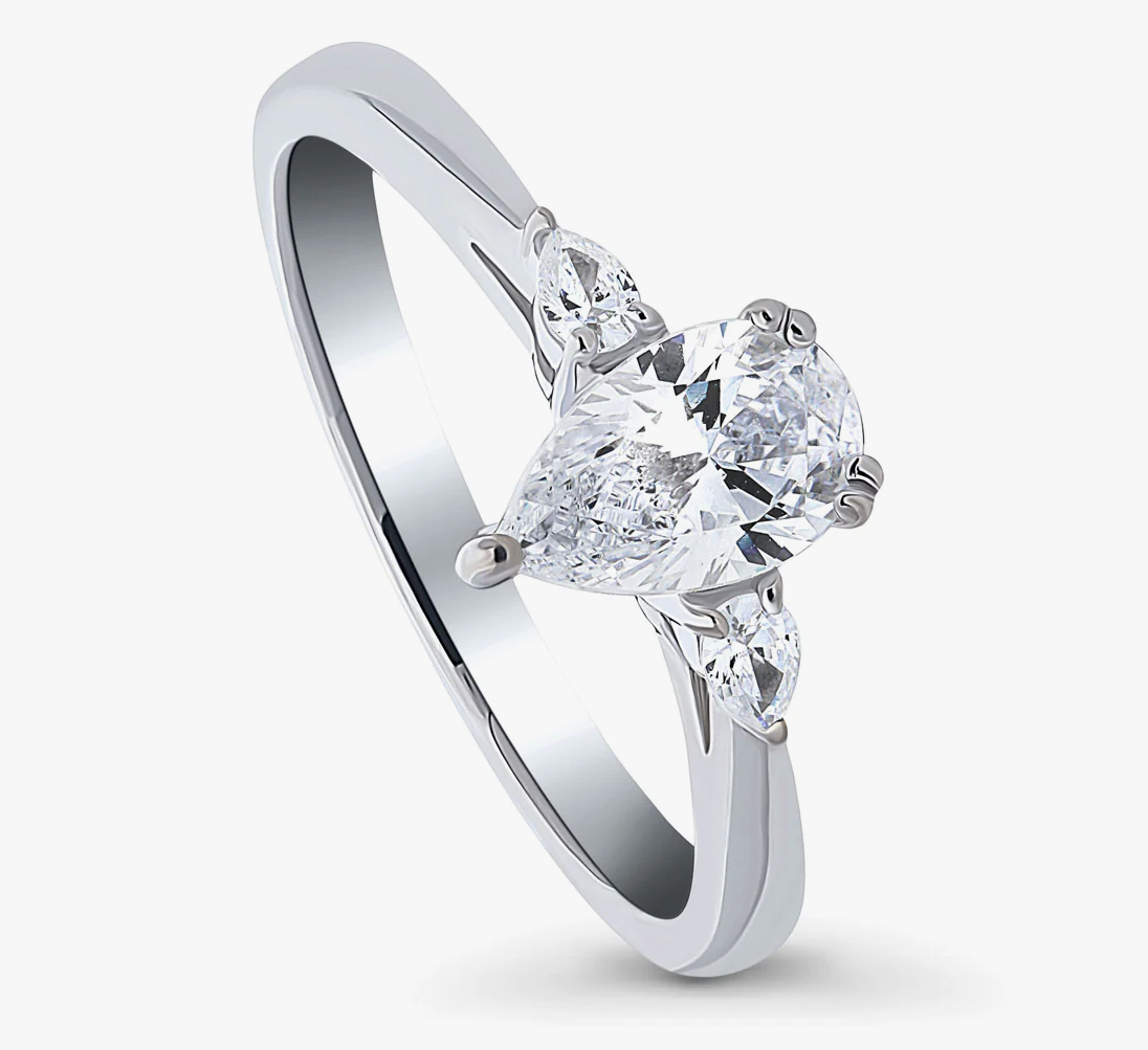 3-Stone Pear CZ Ring in Sterling Silver