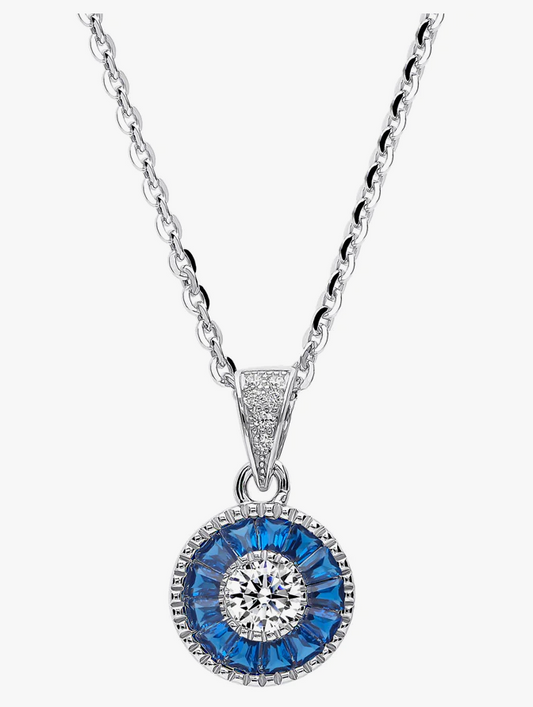 Halo Art Deco Round CZ Pendant Necklace in Sterling Silver