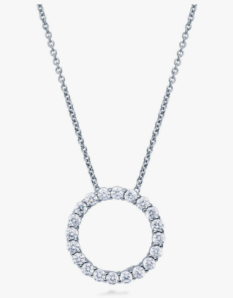 Open Circle CZ Pendant Necklace in Sterling Silver