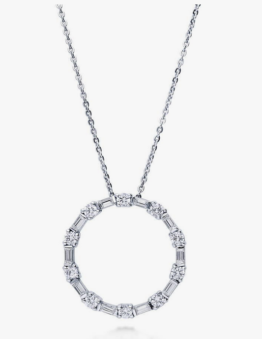 Open Circle CZ Pendant Necklace in Sterling Silver