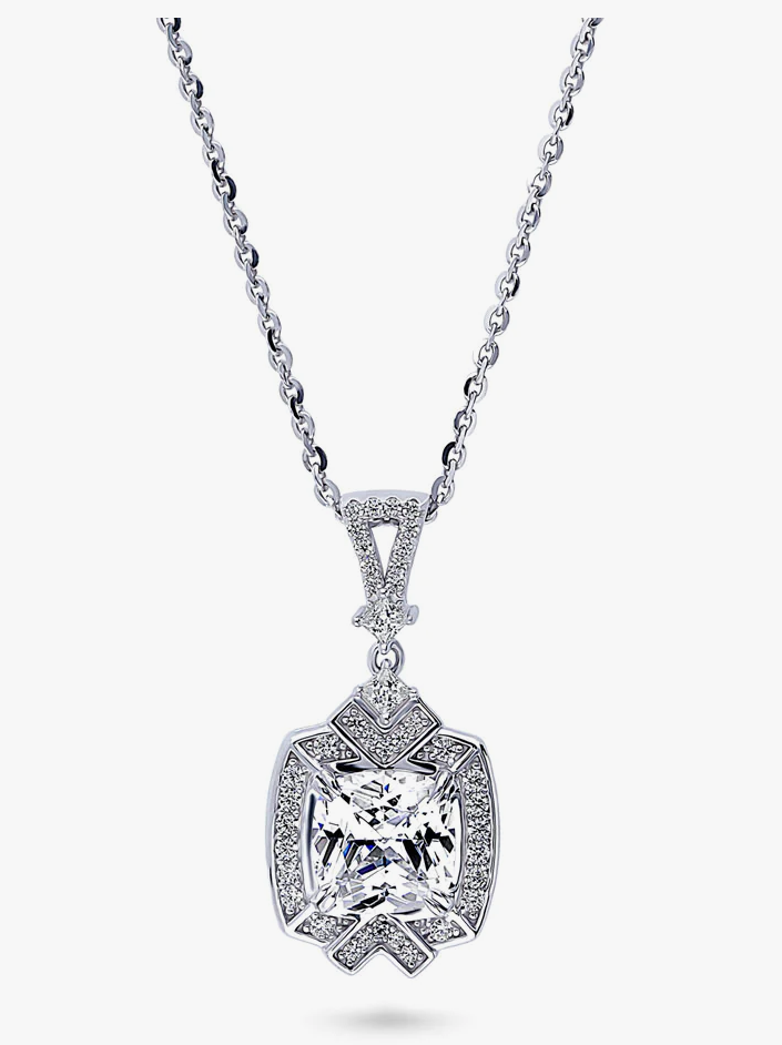 Arrow Halo CZ Pendant Necklace in Sterling Silver