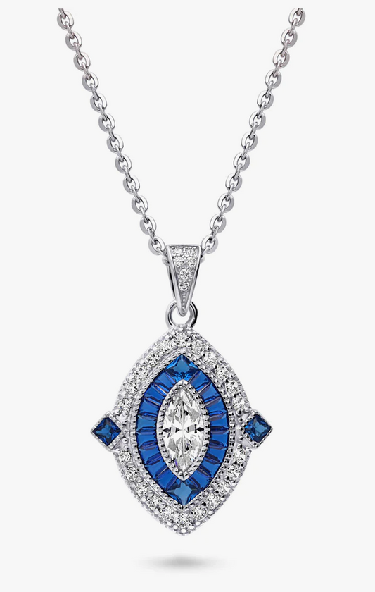Navette Halo CZ Pendant Necklace in Sterling Silver