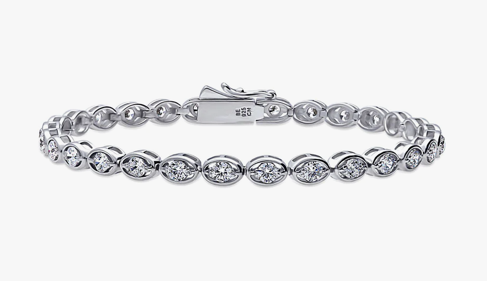 East-West CZ Statement Tennis Bracelet in Sterling Silver