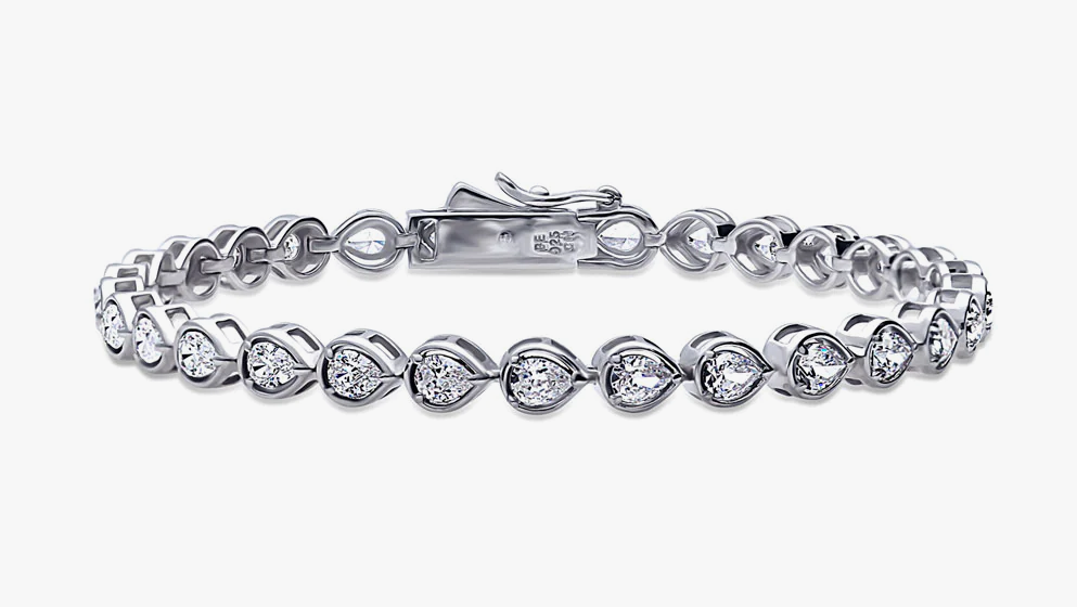 East-West Pear CZ Statement Tennis Bracelet in Sterling Silver